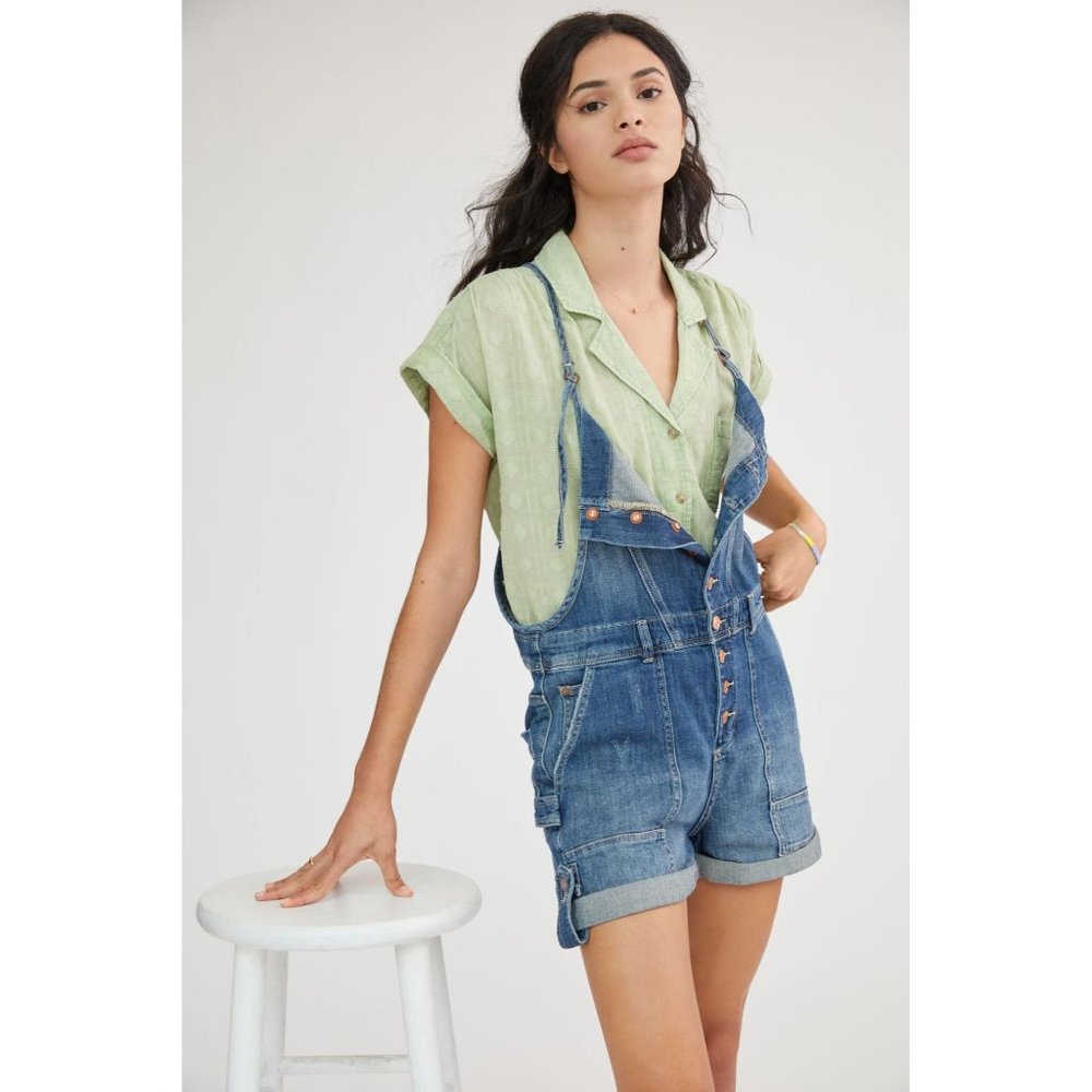Pilcro & The Letterpress Anthropologie Blue Denim Everyday Jean Shortalls 32